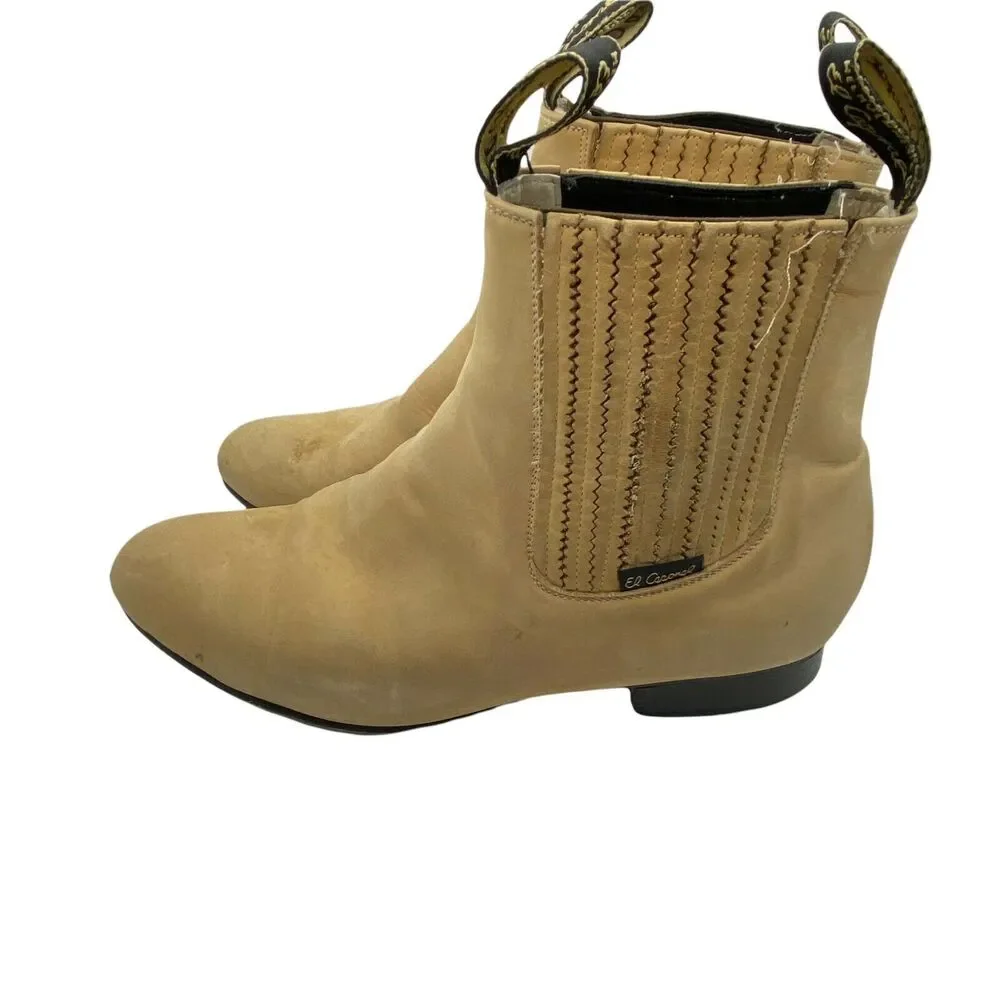 El Caporal Boots Dapper Men's Tan/Yellow Almond Toe Pull On Suede size M8 W10